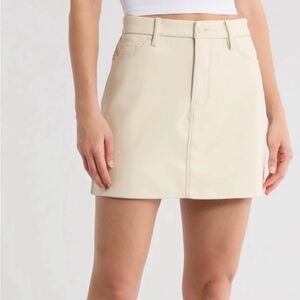 Good American Cream Leather Skirt